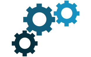 Image of 3 connected mechanical cogs, used to demonstrate the EPOS Configuration Services provided from 3R